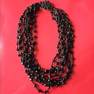 Vintage Black 9 Strand Plastic Bead Choker W Ger